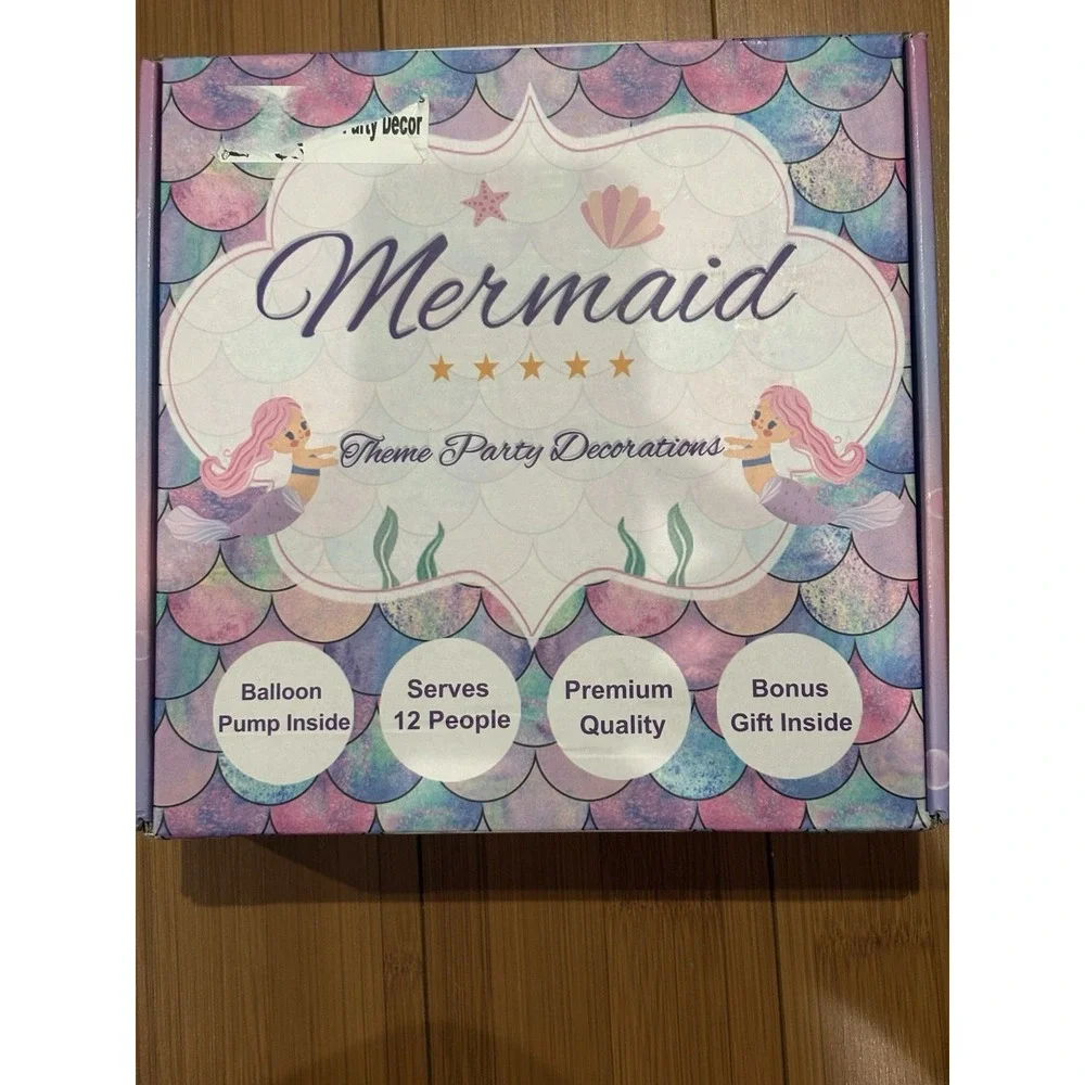 🎉 Mermaid Theme Party Decorations Kit Serves 12 – BONUS Gift & Balloon Pump!